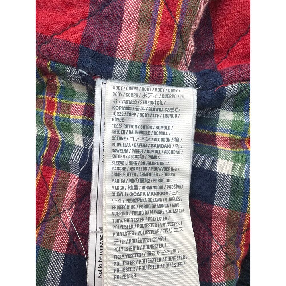 ABERCROMBIE & FITCH Women’s Navy Blue Bomber Jacket Red Plaid Lining Small Y2K - Picture 10 of 11